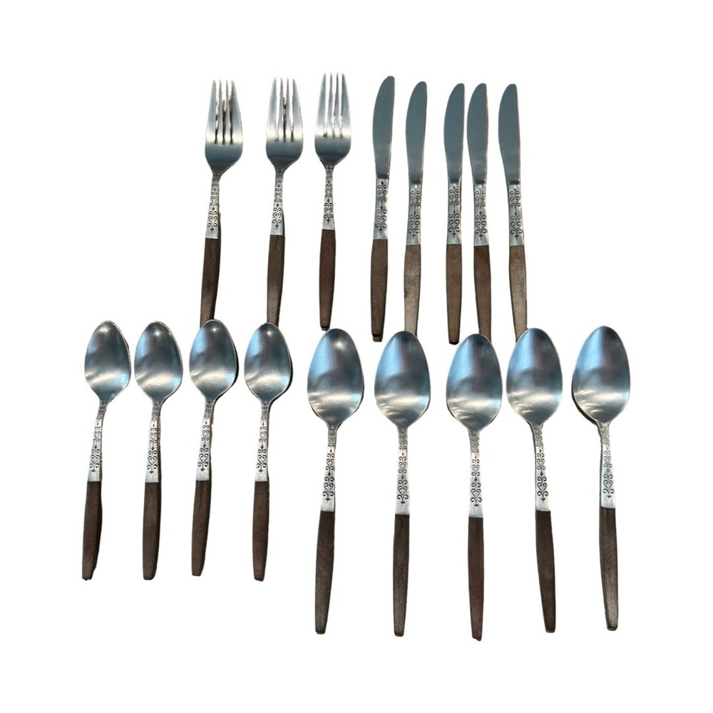 Vtg Interpur INR2 Japan Stainless Steel Canoe Muffin Silverware Flatware 17 pc